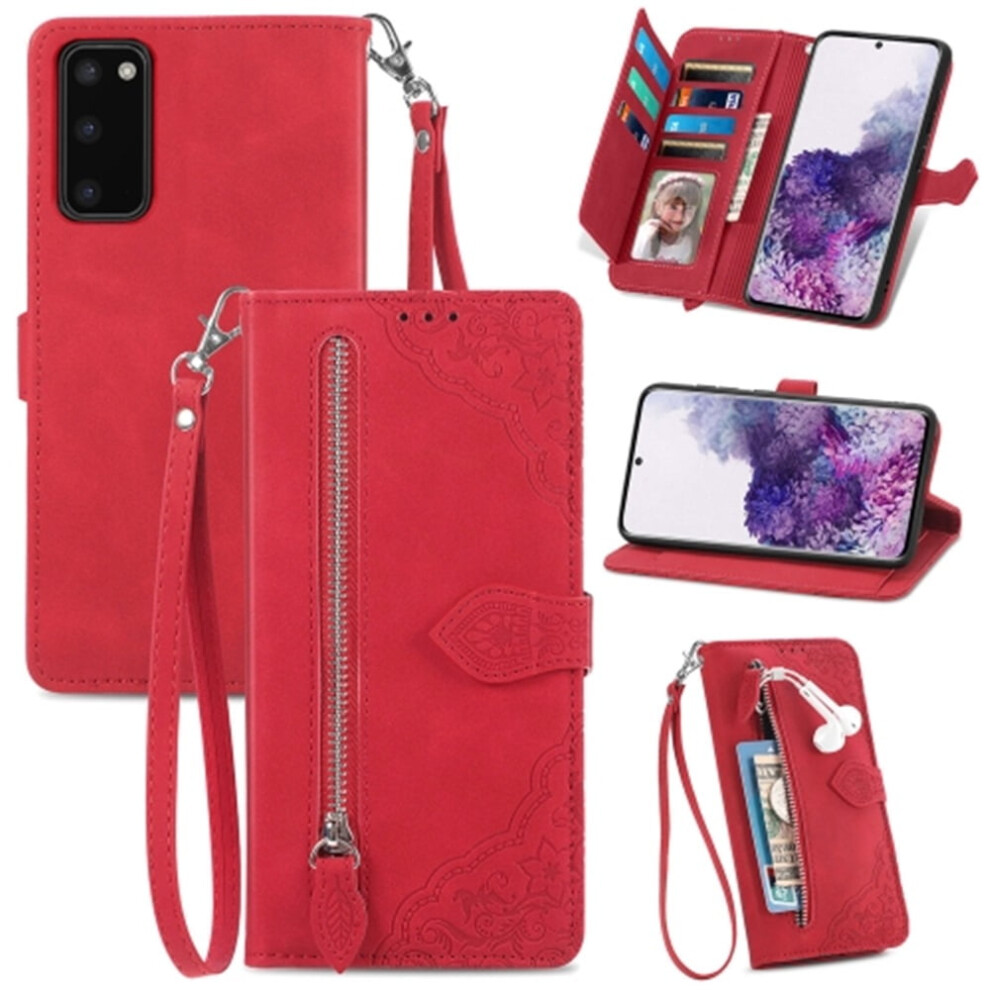Compatible With Samsung Galaxy S20 5G 6.2" Pu Leather Magnetic Flip Wallet Case With Lanyard, Wristlet & Zipper Card Holder 9353595666696