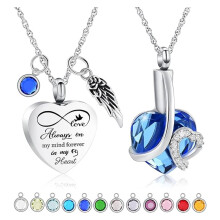 2 Pcs Heart Urn Necklace for Ashes - Birthstone Memorial Cremation Jewelry for Ashes Women Men Urn Locket for Human Pet
