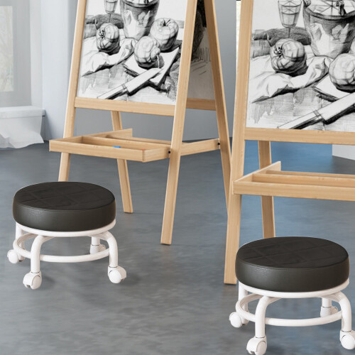 Low Rolling Stool Ergonomic Faux Leather 360 Swivel 1
