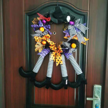 Dekoracje czarownic, Wieniec na Halloween z dyniami z liśćmi klonu, Wiedźma z wieloma nogami do zawieszenia na drzwiach i w ogrodzie, Dekoracje na