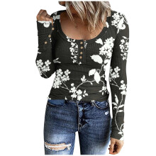 Boho-Tops für Damen, modische, figurbetonte, elegante Langarm-T-Shirts mit Rundhalsausschnitt und Knopfleiste, Herbsttrend-Kleidung 2025