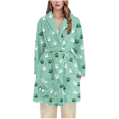 Women's Flannel Hooded Robe Green M