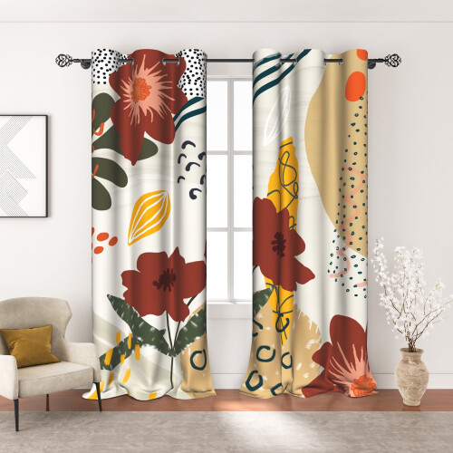 Blackout Curtains for Bedroom Boho Floral Print 2 pcs
