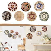 Boho rotan wandmandenset, handgemaakt rieten macramé wandtapijt en serveerblad als kunstobject voor woonkamer en slaapkamer.