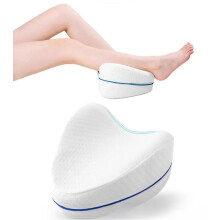Hjerteformet memory foam-leggpute, knestøtte for sidesovere og graviditet, ortopedisk pute med vaskbart trekk, blå/hvit (stofftrekk)