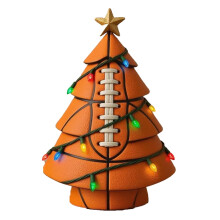 Albero di Natale a forma di pallone da calcio con luci colorate e stella dorata – Decorazione a tema sportivo, scrivania per sala giochi/ufficio,