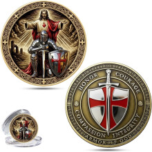 Moeda Comemorativa do Cavaleiro Sagrado Cristo Protetor com Escudo Vermelho - Presente Simbólico de Inspiração Templária para Colecionadores,