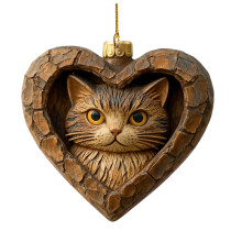 Herzförmige Waldtier-Ornamente, gemütliche Weihnachtsbaumdekoration, personalisierte Tannenzapfen-Tieranhänger als Geschenk für Katzenliebhaber