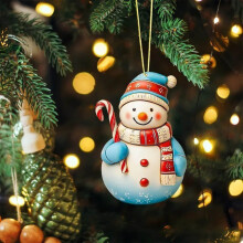Niedliche Schneemann-Weihnachtsbaumkugeln aus Acryl mit Hut und Schal – Baumhänger, kompatibel mit Standard-Baumhaken