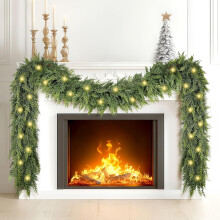 Ghirlandă de cedru Bootesun de 6FT cu lumini, ghirlandă realistă din cedru artificial cu pin pentru decor de Crăciun interior/exterior,