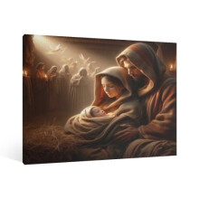 Vintage Jezus Geboorte Canvas Muurdecoratie, Christelijke Aquarel Decoratie – Geschikt voor Huis, Woonkamer & Slaapkamer
