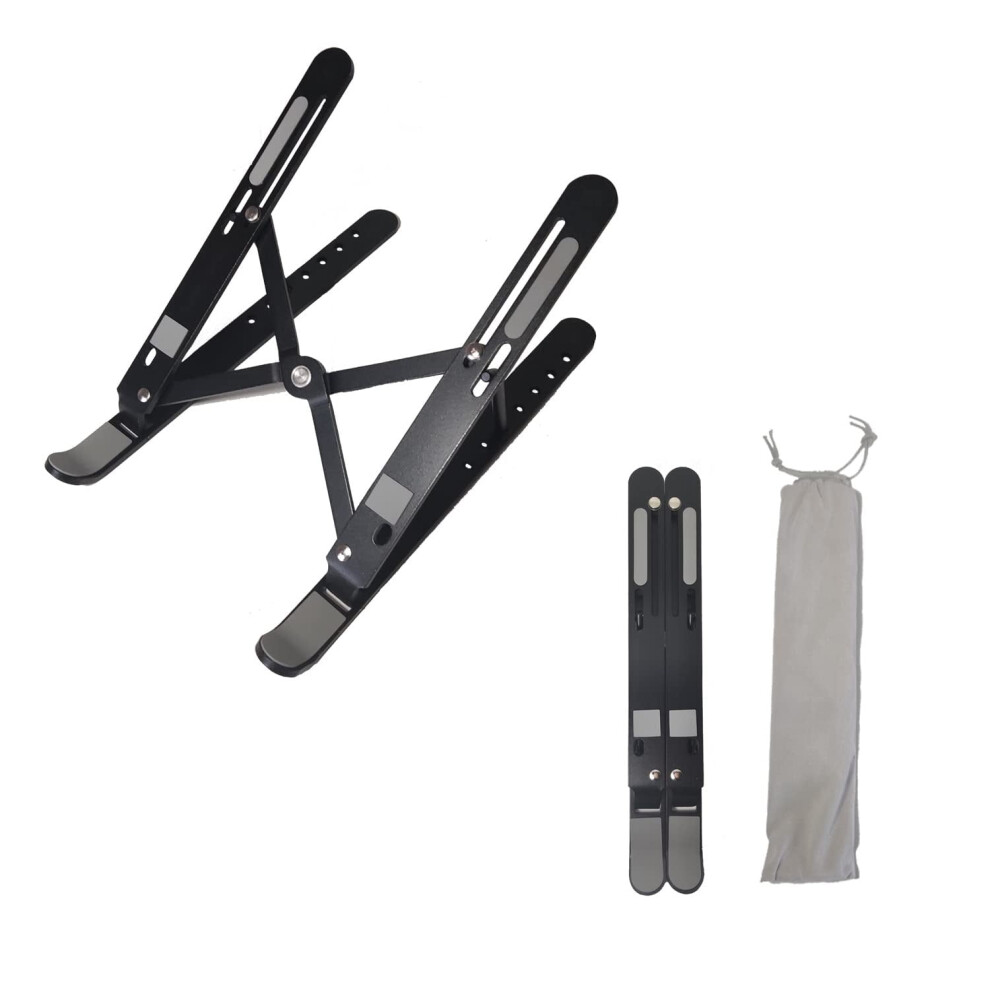 Adjustable Aluminum Laptop Stand Â 7 Angles, Foldable & Portable, Compatible With Macbook, Ipad, Hp, Dell, Lenovo & More (Black) Black 9340959412907