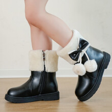Children's Boots, Big Children's Snow Boots, Girls' Plush Thick Warm Leather Short Boots