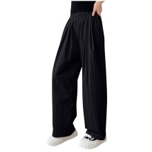 Meisjesbroek met wijde pijpen, casual model, palazzo broek met elastische taille en zakken, zwart, 6-7 jaar