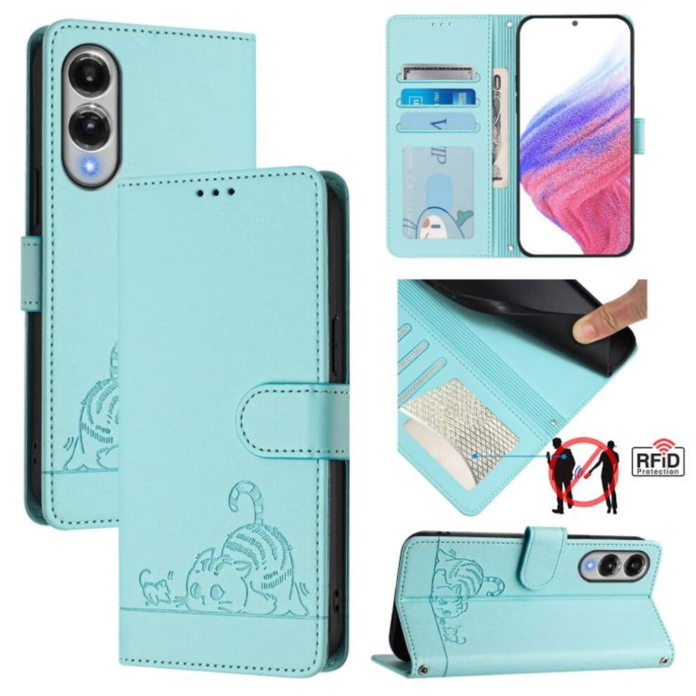Compatible With Samsung Galaxy S25 Edge 5G 6.7" Rfid-Blocking Pu Leather Flip Wallet Case, Cat-Embossed, Magnetic Closure, Card Slots, Hanging Rope, 9340959412167