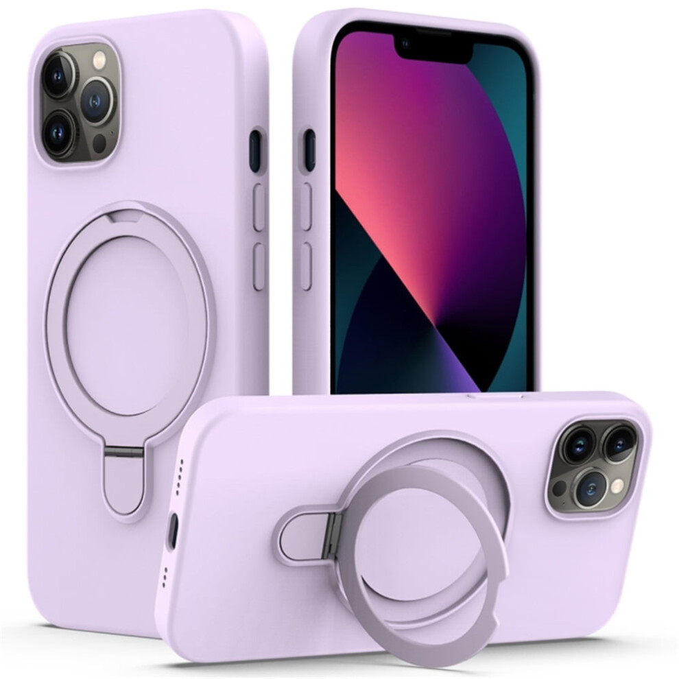 Magnetic Liquid Silicone Case For Iphone 12 Pro, Compatible With Magsafe Charging & Ring Stand, Heavy-Duty Protection, Lilac Purple 9340959413423