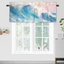 Aquarel blauwe oceaan volant met tunnelzoom, 54x18 inch, 1 paneel – Keuken & Woonkamer met strandthema