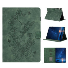 Premium lædercover med præget blomster- og fuglemotiv, kortholder, fotoramme og magnetisk stativ, kompatibel med iPad 2025/2022 – Grøn