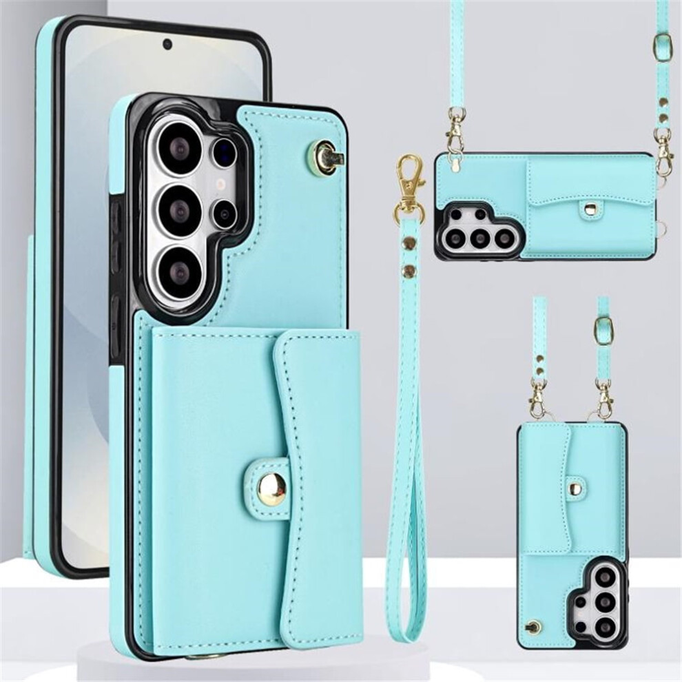 Compatible With Samsung Galaxy S24 Ultra 5G Rfid-Blocking Magnetic Flip Wallet Case With Multi-Card Slots, Detachable Shoulder/Wrist Straps, Blue 9340959415823
