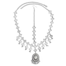 Vintage verstellbares Haarband mit Zirkonia und Jhumka-Quasten – Braut-/Hochzeits-/indischer Festtags-Haarschmuck (transparent, silberfarben)