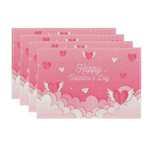 Set van 4 placemats voor Valentijnsdag, 30 x 45 cm, rood en roze, met liefdesmotief – geschikt voor jubilea, bruiloften en feesten – past op
