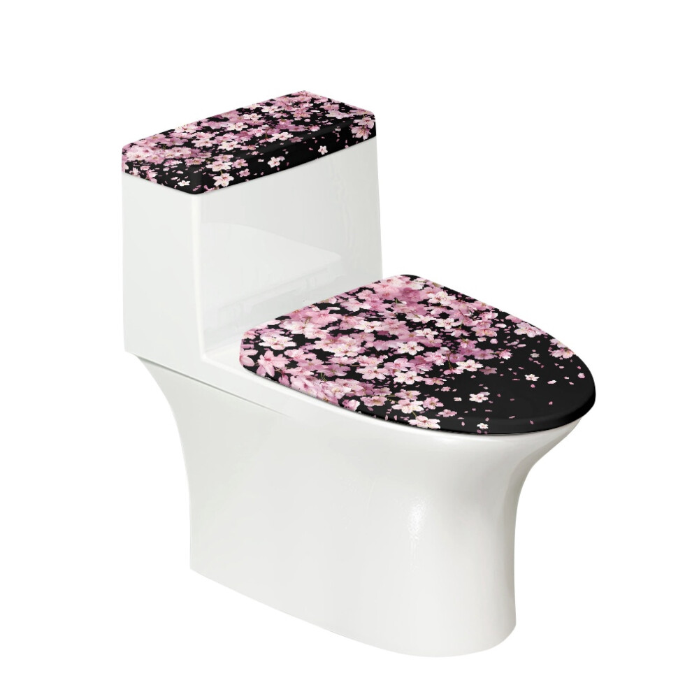 Elastic Fabric Toilet Lid Cover Set For Bathroom Toilet Cover With Soft 2 Piece, Cherry Blossoms 9193271110965