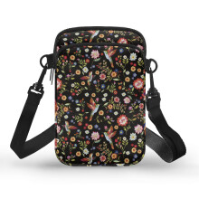 Nastaviteľná crossbody kabelka s kvetom kolibríka, polyesterová, nastaviteľná crossbody kabelka s dvojitým zipsom na bežné použitie