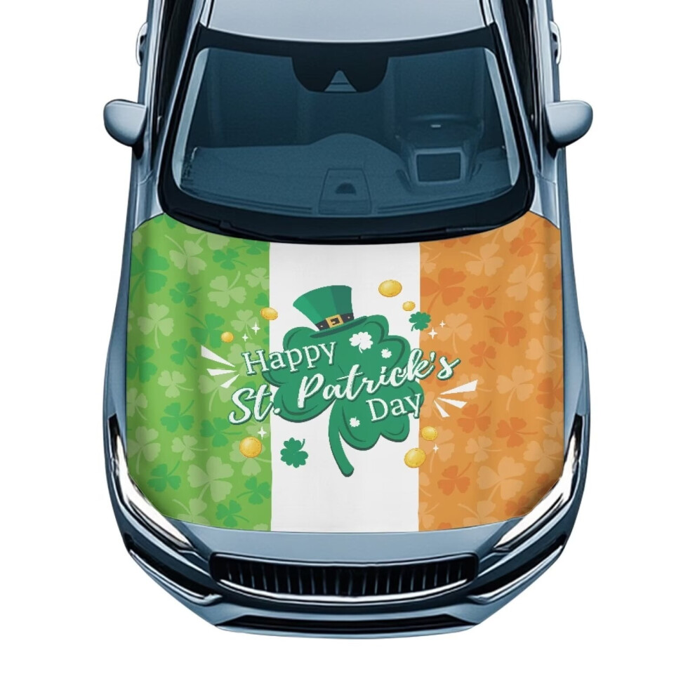 St. Patrick's Day Shamrock Hood Cover, Irish Flag Colors, Universal Fit, Polyester Car Hood Wrap For Decoration & Protection 9193271113218