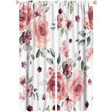 Pink Floral Curtains Rustic Watercolor Flower Leaves Natural Pattern Blackout Print Rod Pocket Window Drapes for Bedroom Living Room 52x84in