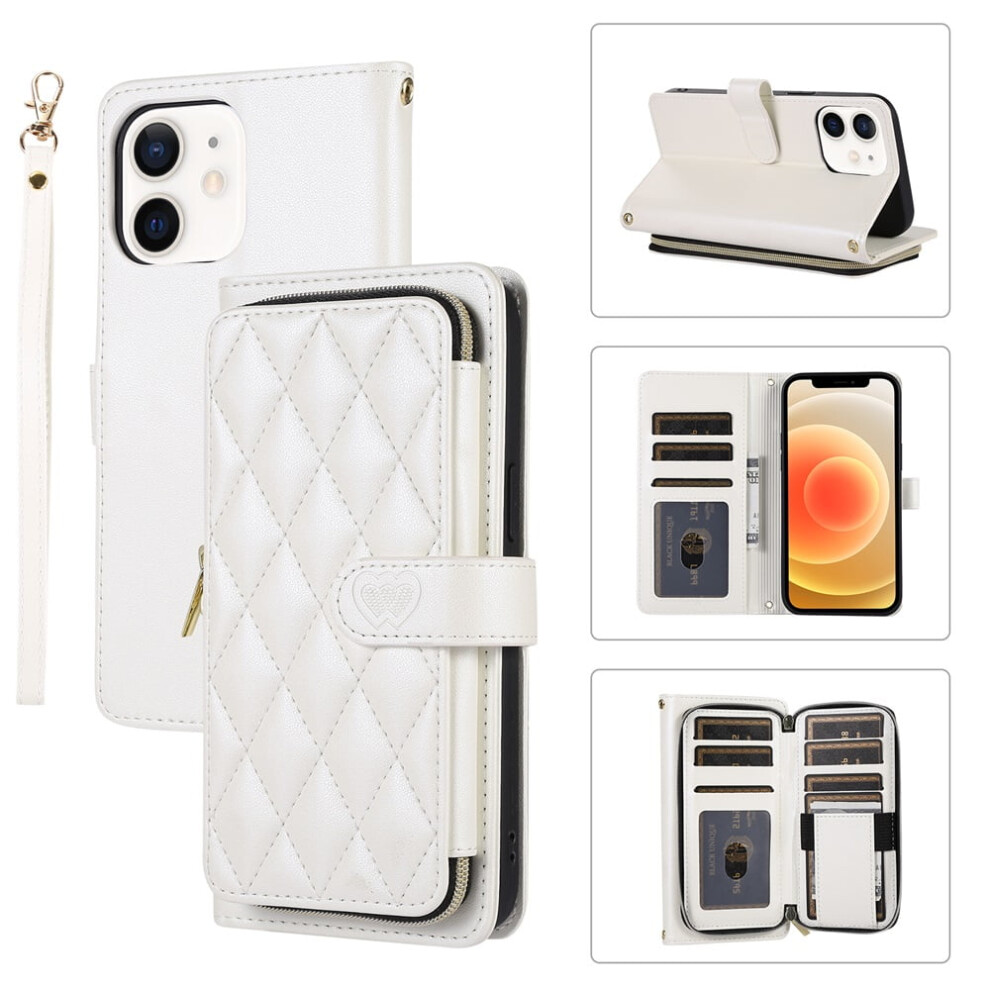 Leather Wallet Case With Strap For Iphone 12 6.1" Â White 9122141671381