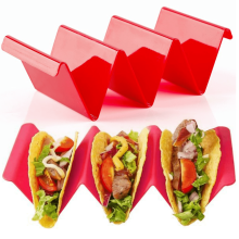 Taco Holder Plastic Taco Stand with Handle Taco Holders Rack Trays for 3 Tacos Oven Grill and Dishwasher Safe [Red,1Pack]