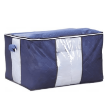 90L Foldable Storage Bins with Lids & Handles, Thick Fabric Clothes/Comforter Storage Box for Bedroom/Closet (Blue)