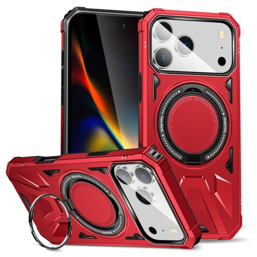 Iphone 17 Pro 6.3" Case: 360 Spin Magnetic Stand, Magsafe Compatible, Mil-Std-810G Shockproof, Red 9193271113867