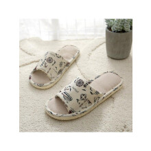 Men Women Cotton Linen Open Toe Home Slippers Anti-slip Flat Indoor Shoes