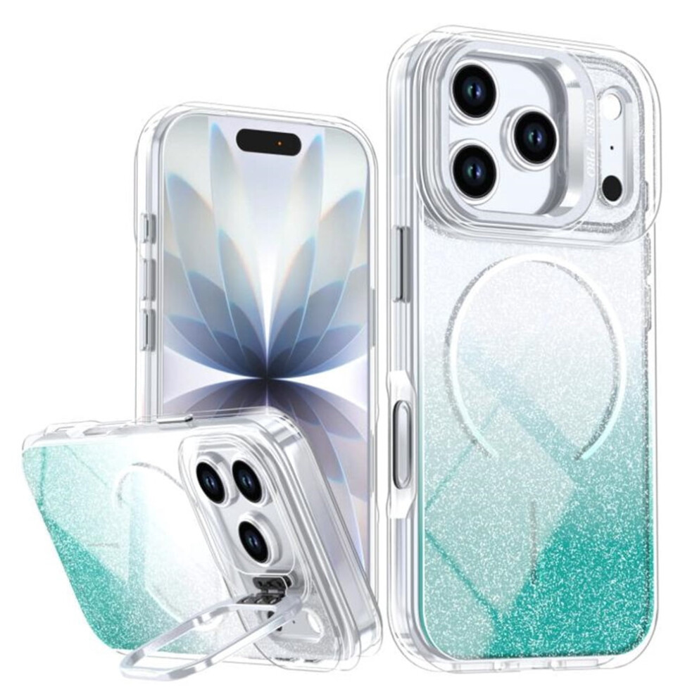 Slim Magnetic Case For Iphone 17 Pro Max 6.9" Â Glitter Gradient, Magsafe Compatible, Shockproof Hard Back + Soft Tpu Bumper, Green 9193271114062
