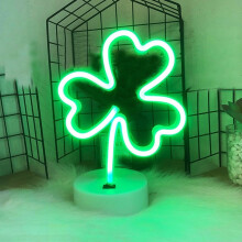 St. Patricks Day Shamrock Natlampe – Grøn Kløver LED Neonskilt, Batteridrevet, Lysende Borddekoration, Kompatibel med Rum- og Festdekoration
