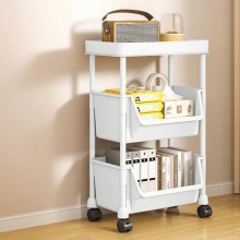 3-Tier Plastic Rolling Utility Cart, Multi-Functional Storage Trolley for Office, Living Room, Kitchen, Movable Storage Organizer with Wheels, White