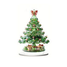 Blue & Pink Crystal Glass Christmas Tree Ornament – Tabletop Decor, Tiered Cake Topper, Poinsettia Gift Ball Bauble – Compatible with Home,