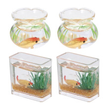 Tiny Fish Bowl Decorative Ornaments Made of Glass for Mini House Decor Assorted Color 4pcs