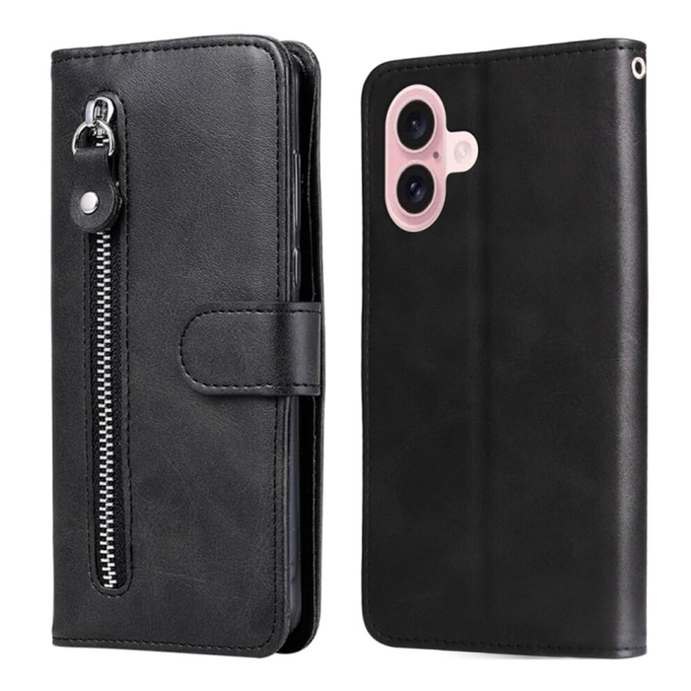 Iphone 16 6.1" Wallet Case For Women & Men Â Leather, Multi-Card Slots, Zipper Pocket, Â Compatible With Iphone 16 Black 9327961758018