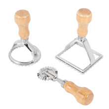 Ravioli Stamp Maker Cutter with Roller Wheel Set, Mold with Wooden Handle for Fluted , Pasta Press Kitchen Attachment