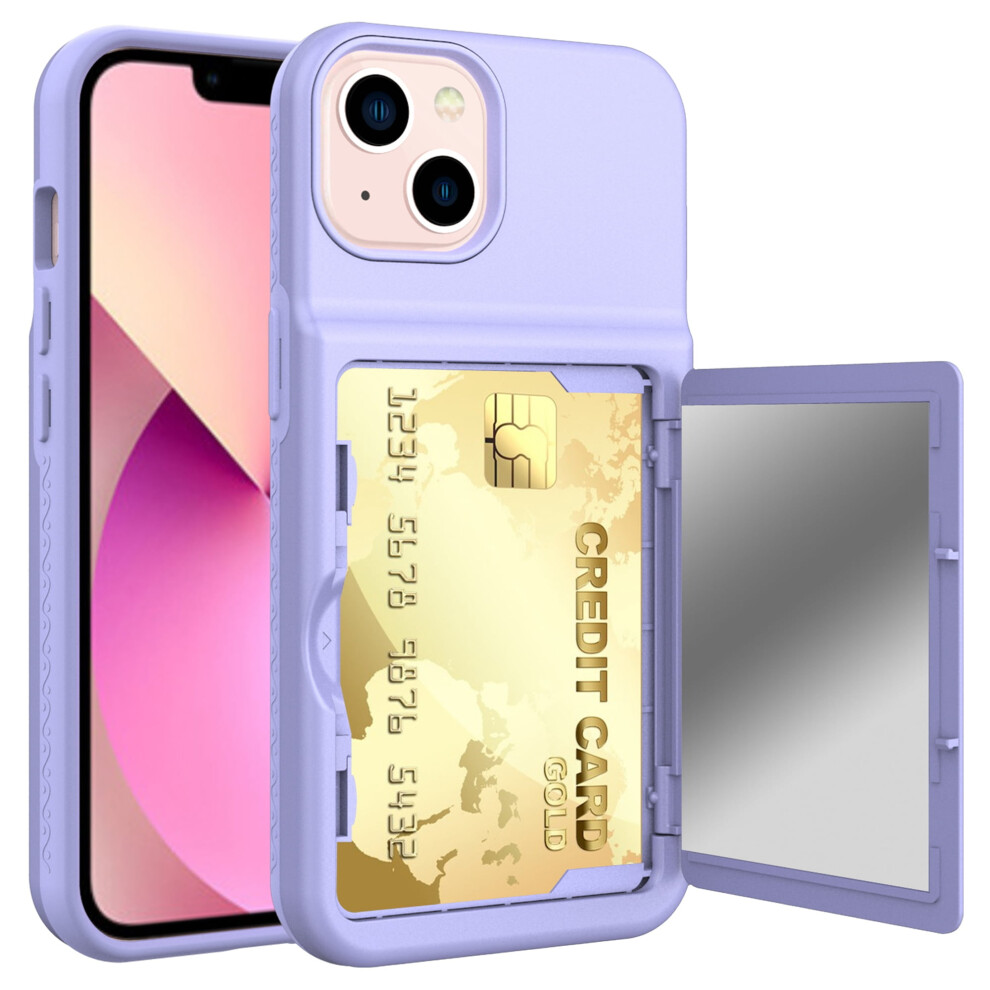 Compatible With Iphone 13 (6.1") Card Holder Wallet Case Â Shockproof Rubber Hybrid Pc, Hidden Mirror, Dual-Layer, Lightweight Protective Back Case 9353595667143