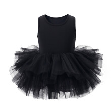 Girls Ballet Leotards Sleevesless Mesh Dance Dress Tutu Ballerina Costume for Kids Black 5-6 Years