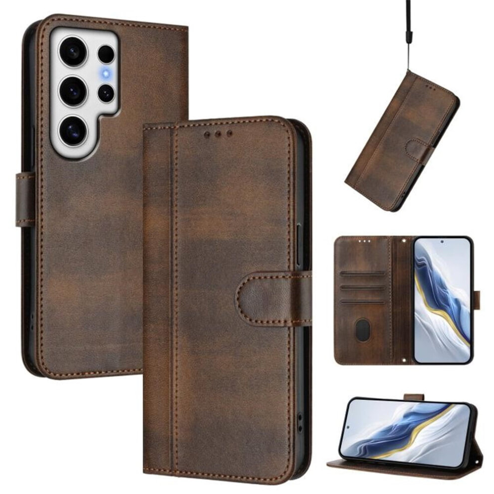 Compatible With Samsung Galaxy S24 Ultra 5G 6.8" Wallet Case Â Flip Leather Tpu Cover W/ Card Holder, Wrist Strap & Shockproof Protection, Brown 9353595668805