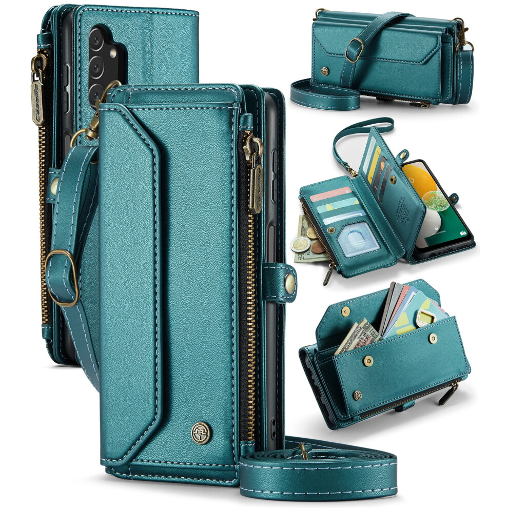 Caseme Leather Wallet Case For Compatible With Samsung Galaxy A13 6.5" Â Rfid Blocking, 10-Card Holder, Zipper Bills Slot, Magnetic Wrist Strap 9353595668645