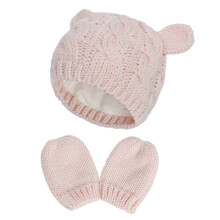 Baby Hat and Mittens Set Kids Knitted Beanie Cap Winter Warm Pompom Hats Gloves