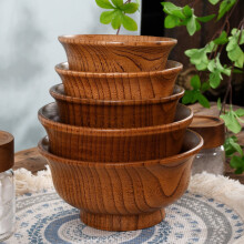 Wooden Bowl Reusable Reverse Edge Round Thickened Anti-scalding High-footed Mongolia Style Rice Bowl Kitchen Utensil