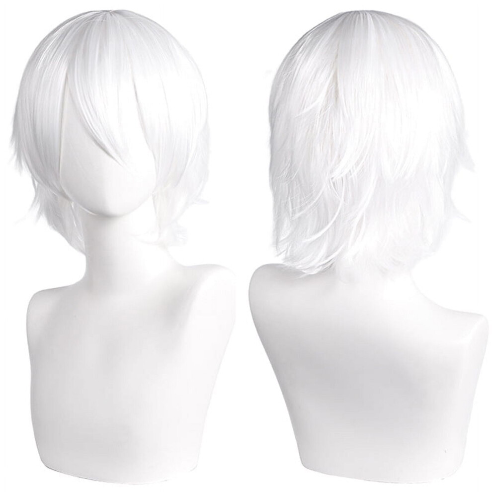 Unisex Short Anime-Style Cosplay Wig, Fluffy Layered Heat-Resistant Synthetic Hair, With Bangs, Ideal For Costume Parties, Prom & Themed