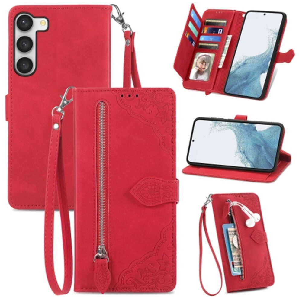 Compatible With Samsung Galaxy S23 Ultra 5G Case: Pu Leather Magnetic Flip Wallet With Lanyard, Zipper Card Holder & Wristlet 9353595671133