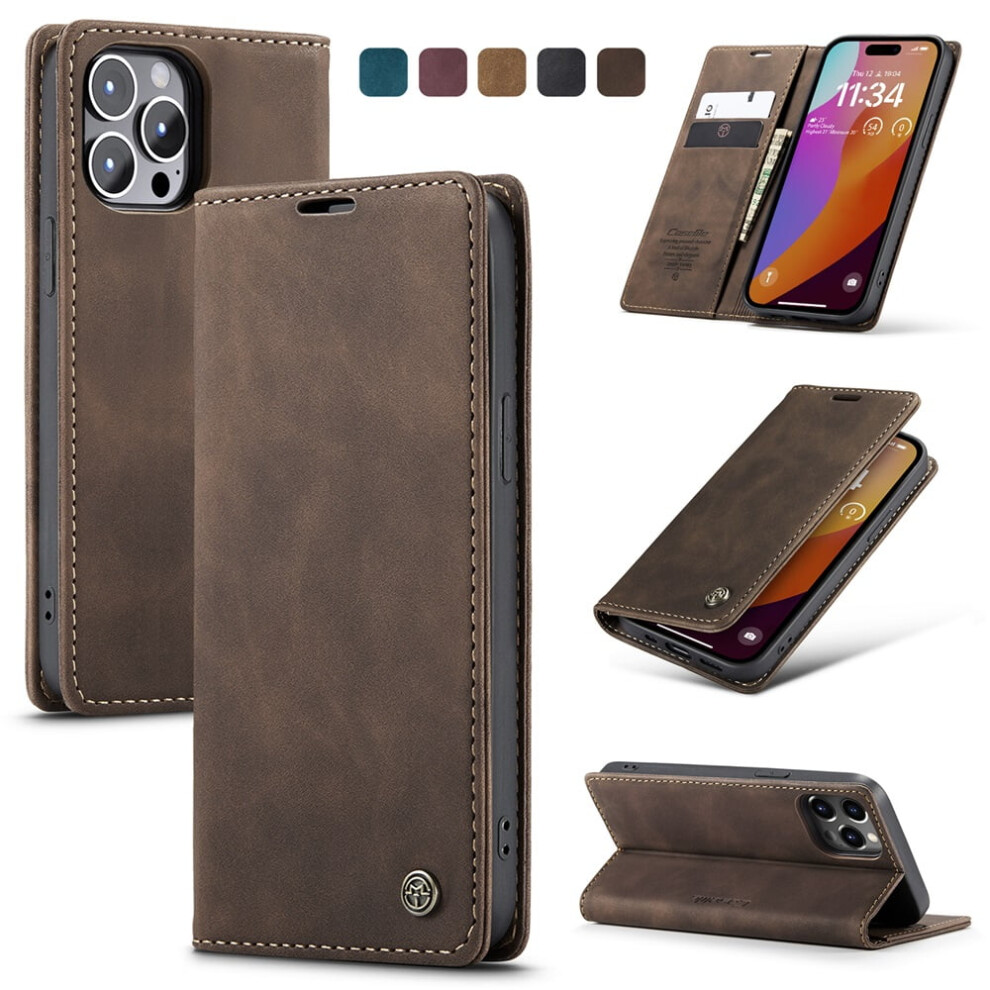 Caseme Leather Flip Wallet Case For Iphone 15 Pro Max Coffee 975221418722
